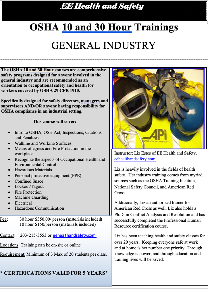 OSHA 30-hour General Industry Training Course- TBA